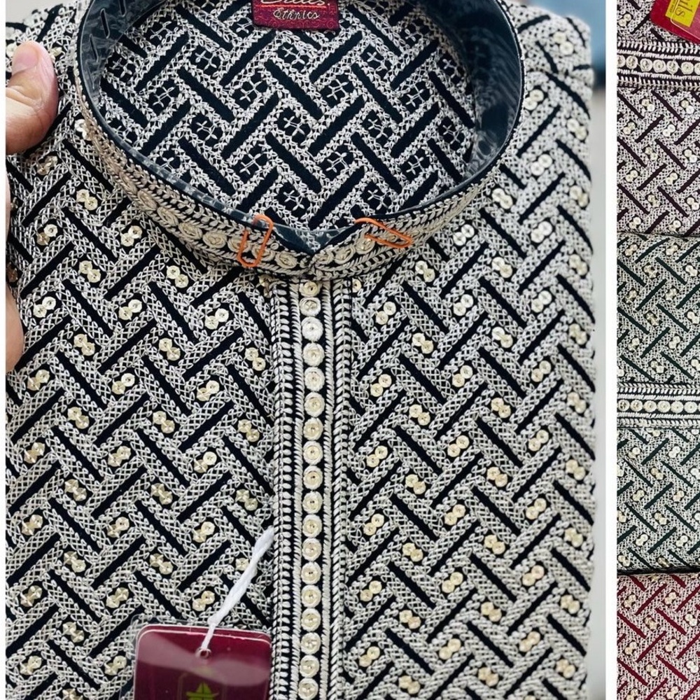 Black and White sequin men’s new kurta set
